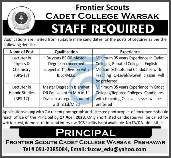 Frontier Scouts Cadet College Warsak Peshawar 2023