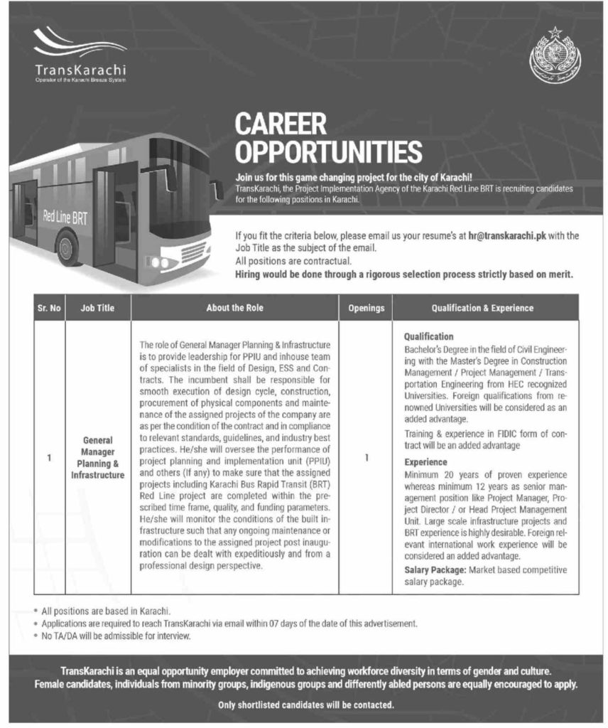 TransKarachi Job For Civil Engineer in Karachi 2023