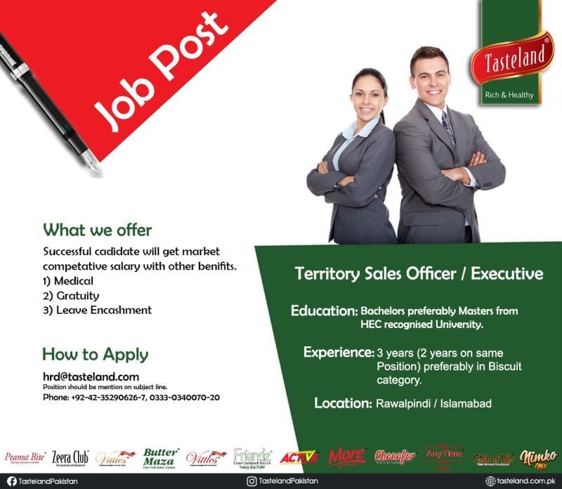 Territory Sales Officer / Executive Jobs at Tasteland in Rawalpindi / Islamabad