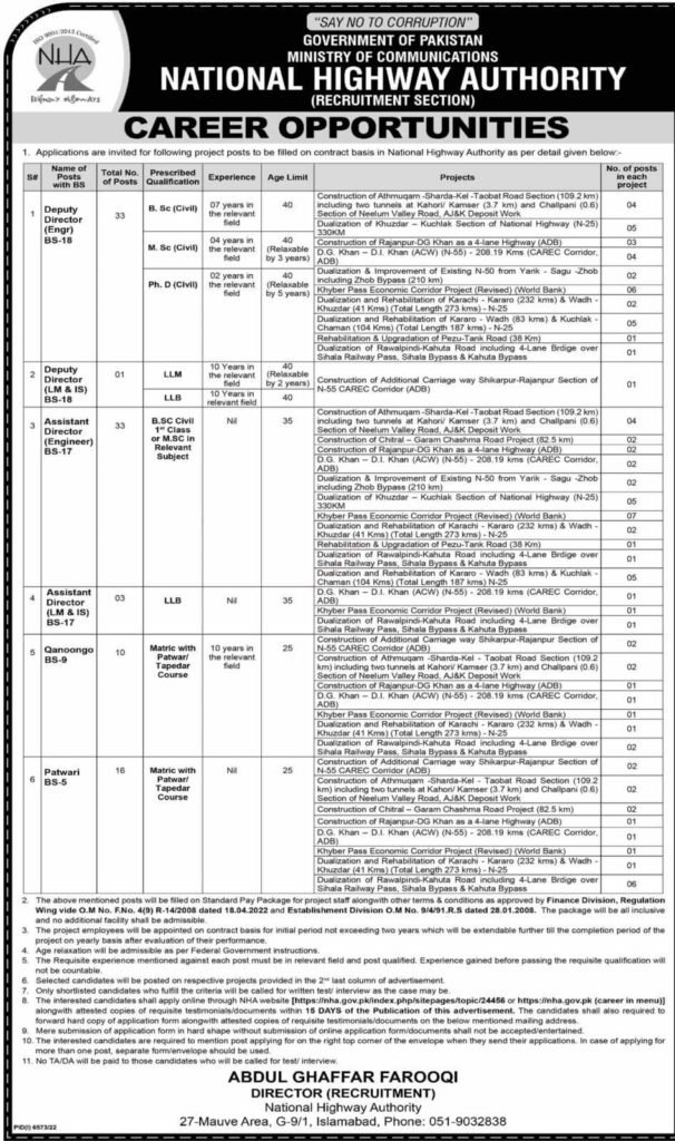 New Jobs at National Highway Authority 2023