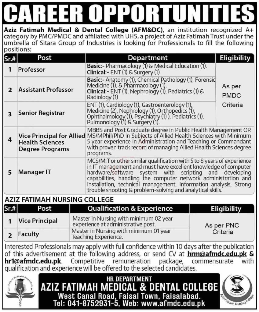 New Jobs at AFM&DC Faisalabad 2023