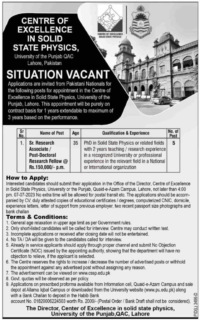 Position at CESSP University of Punjab 2023