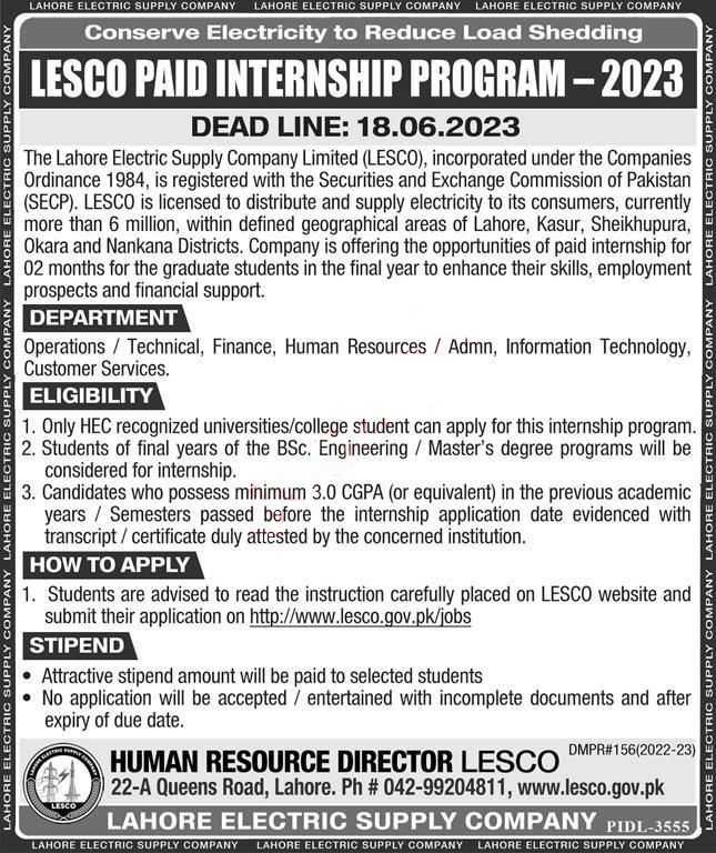 LESCO Paid Internship Program 2023