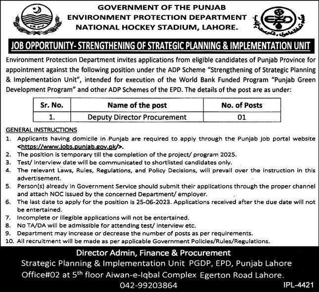 Environment Protection Department Punjab Careers 2023