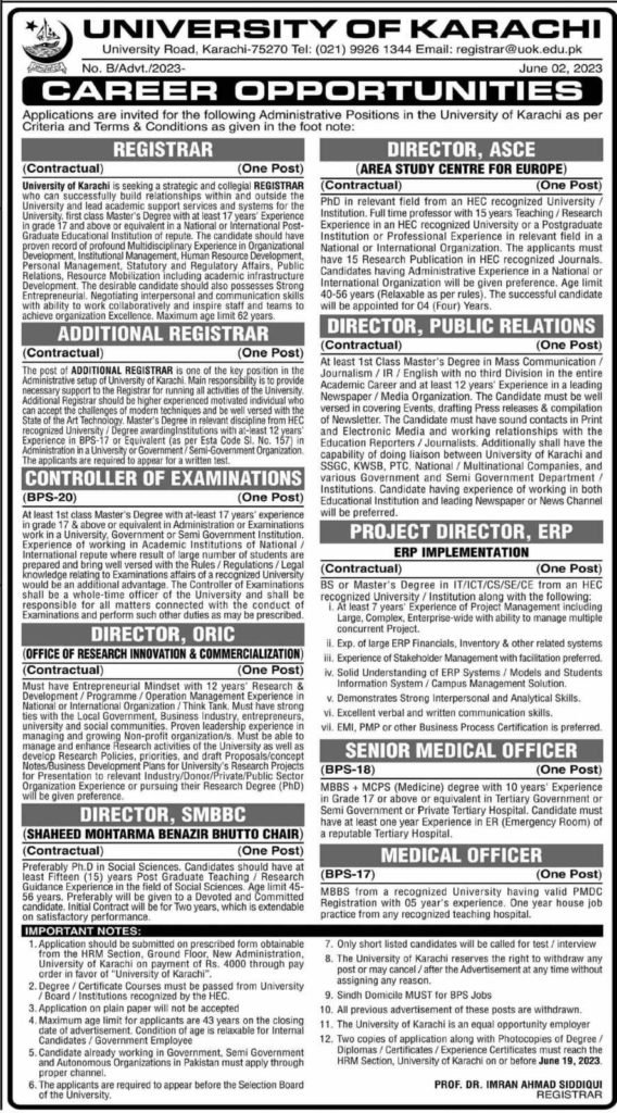 New Jobs Available at University of Karachi 2023