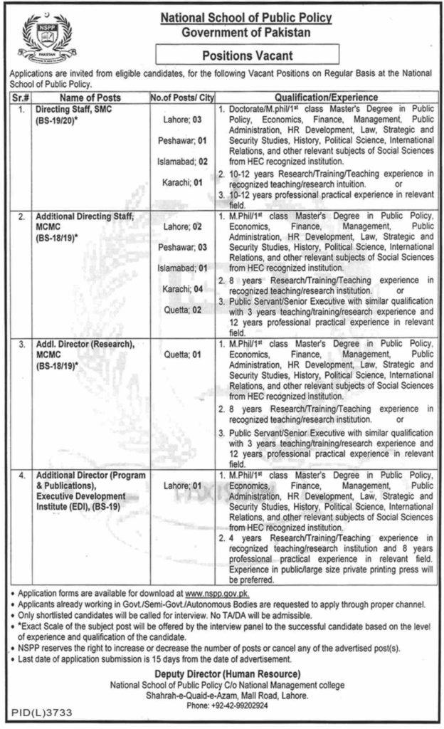 Jobs & Posts at National School of Public Policy 2023