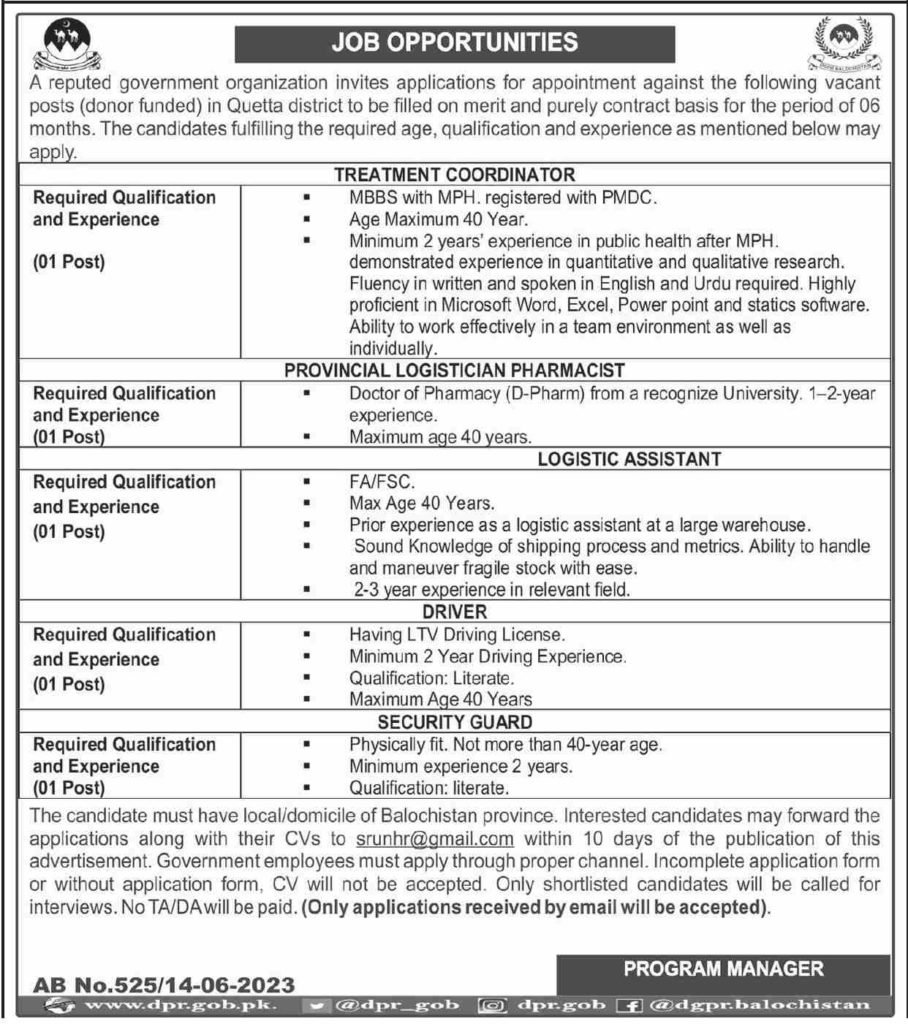 Latest Donor Funded Project Jobs in Quetta 2023