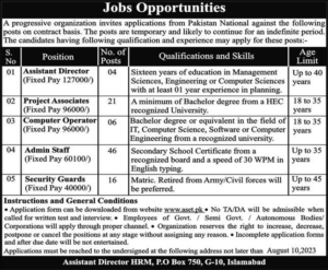 90+ Jobs in Public Sector organization PO 750 Islamabad July 2023 for Matric to Masters Apply Now