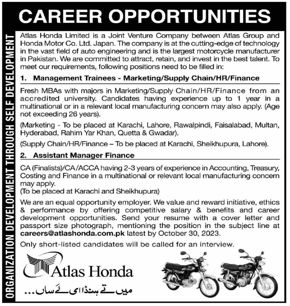 Atlas Honda Jobs Oct-2023 Apply Online Now