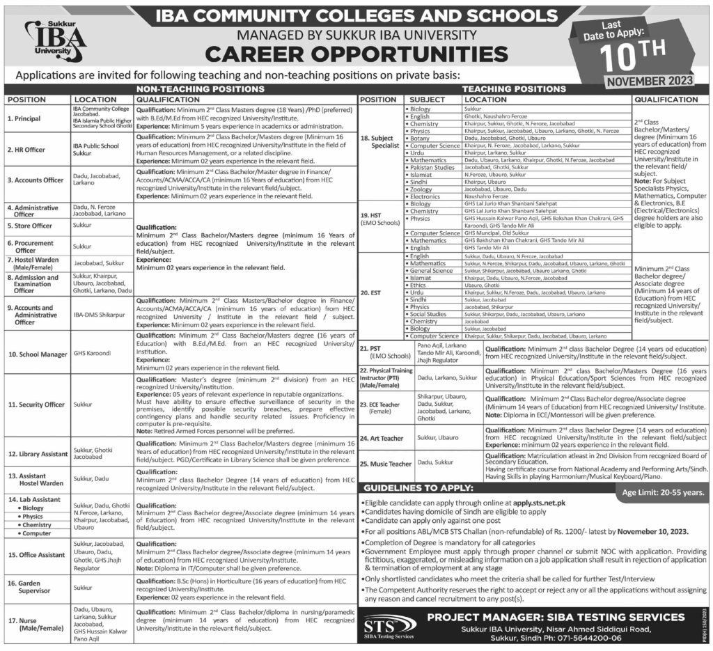 IBA Community Colleges and Schools Jobs Oct-2023 For Both Male & Female Apply Now