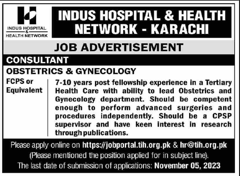 Indus Hospital Health Network Karachi Job Nov 2023 Apply Now
