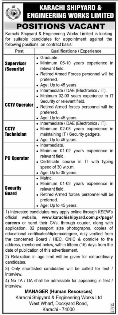 Karachi Shipyard & Engineering Works Limited Jobs Nov-2023 Apply Now