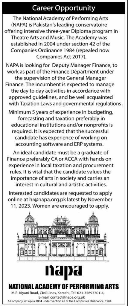 National Academy Of Performing Arts (NAPA) Finance Jobs Nov-2023 Apply Now