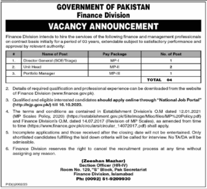 Government of Pakistan Finance Division Jobs For Both Male and Female Apply Now