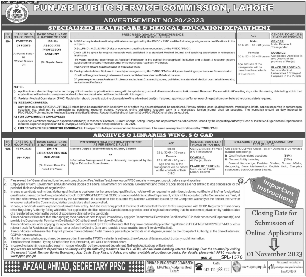 Punjab Public Service Commission PPSC Jobs Oct-2023 Apply Now