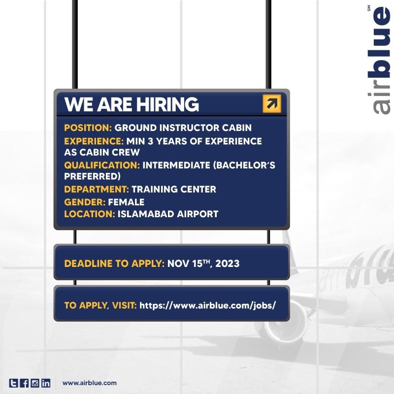 Airblue Job for Intermediate or Bachelor Pass Nov-2023 Apply Now