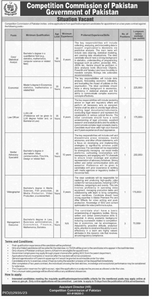Competition Commission of Pakistan Jobs Nov 2023 for Both Male Female Apply Now