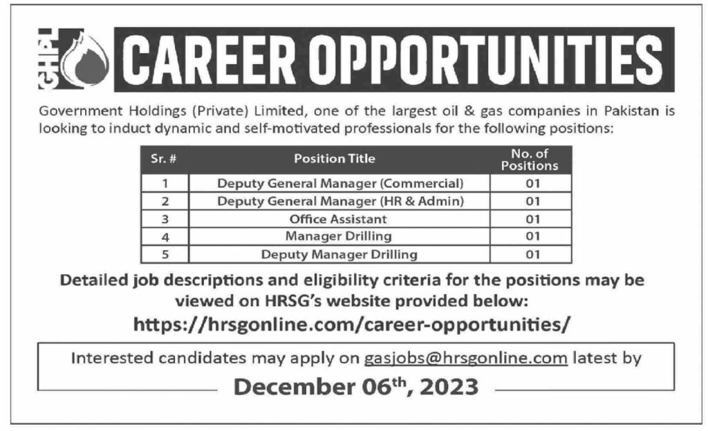 Government Holdings (Private) Ltd Jobs Nov-2023 Apply Online Now