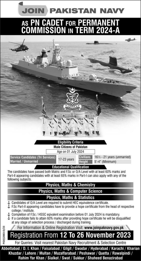 Join Pakistan Navy Permanent Commission In Term 2024-A Apply Now