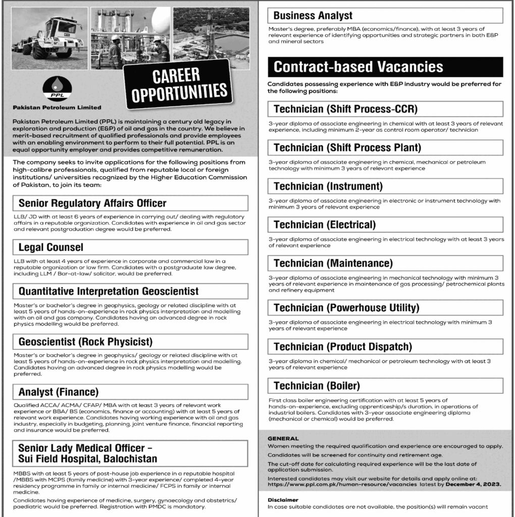 Pakistan Petroleum Limited Jobs Nov 2023 For Both Male Female Apply Now