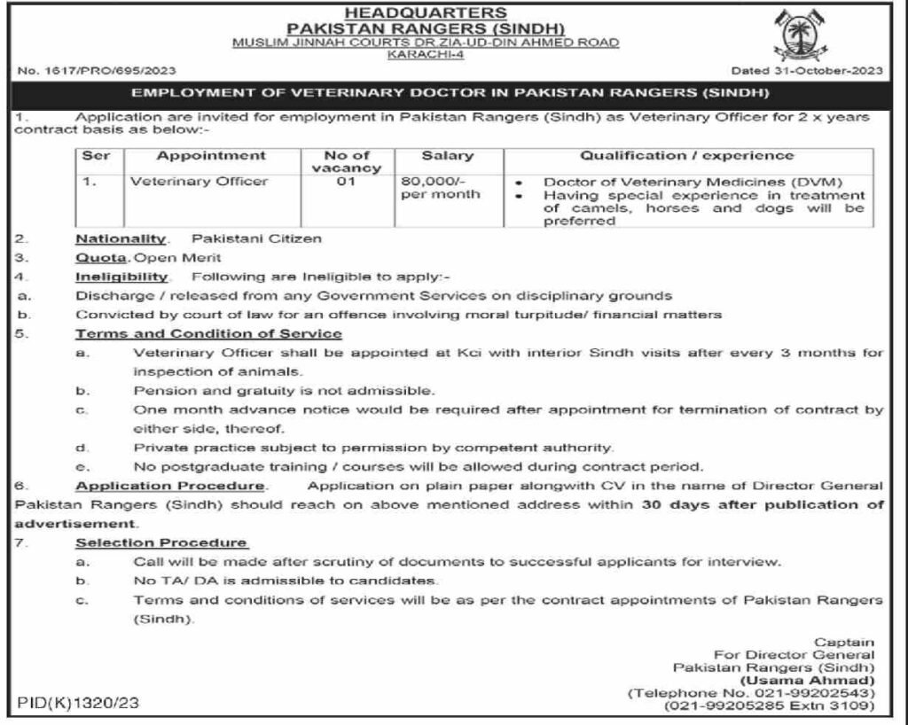 Pakistan Rangers (Sindh) Job Nov-2023 Apply from All Pakistan