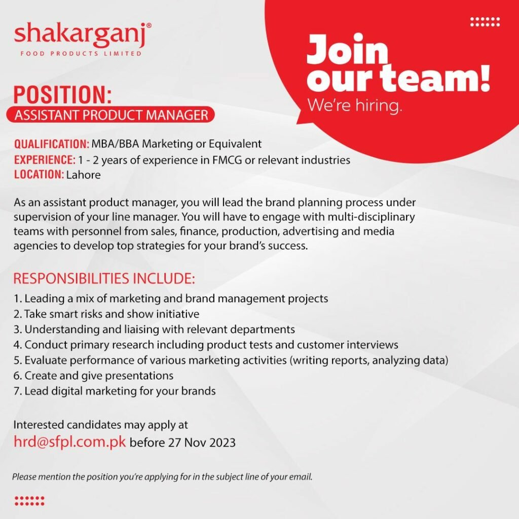 Shakarganj Food Product Ltd. Marketing Job For Both Male & Female Apply Online Now