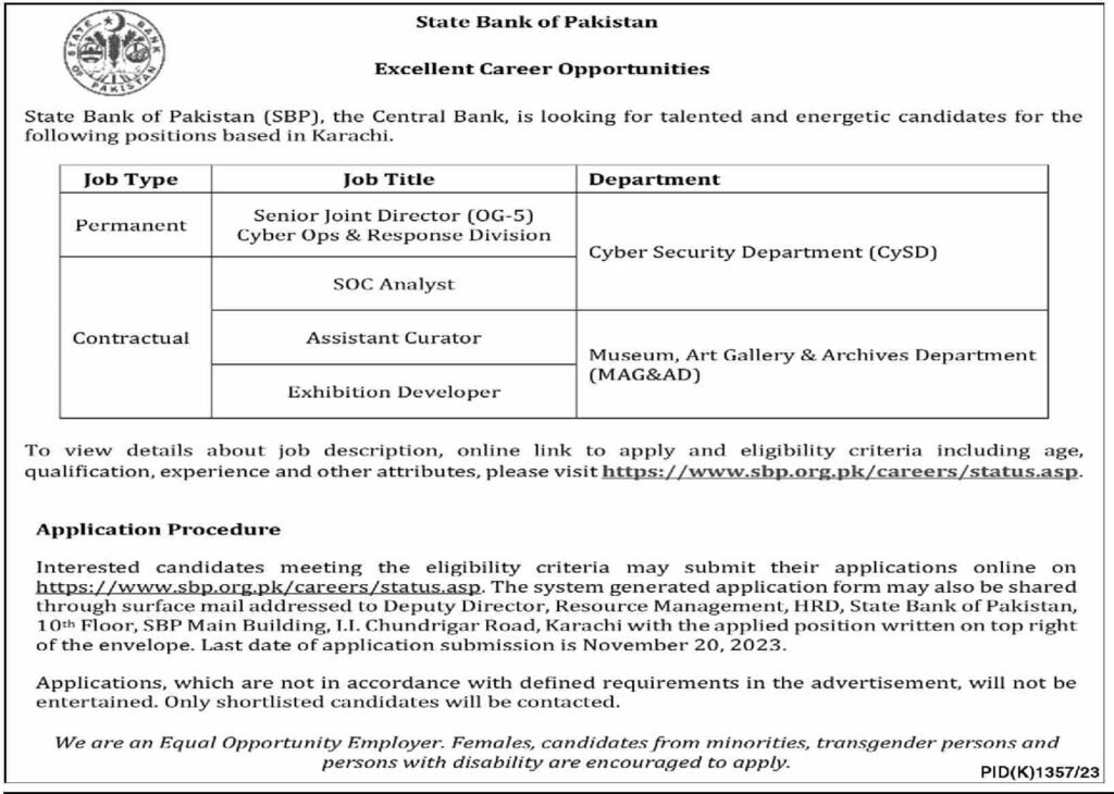 State Bank of Pakistan (SBP) IT Jobs Nov-2023 Apply Now