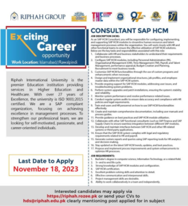 Riphah Group IT Jobs Nov-2023 Both Male & Female Can Apply