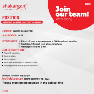 Shakarganj Food Products Ltd. Accounts Job Nov-2023 Both Male & Female Can Apply