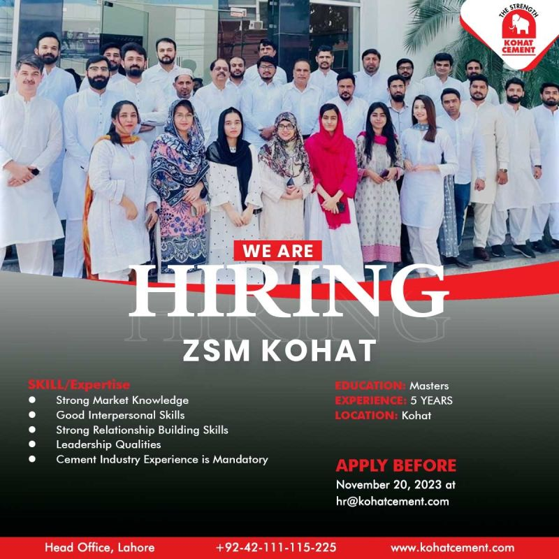 Kohat Cement Company Ltd Jobs Nov-2023 For Both Male & Female Apply Now (Salary 40,000 to 400,000)