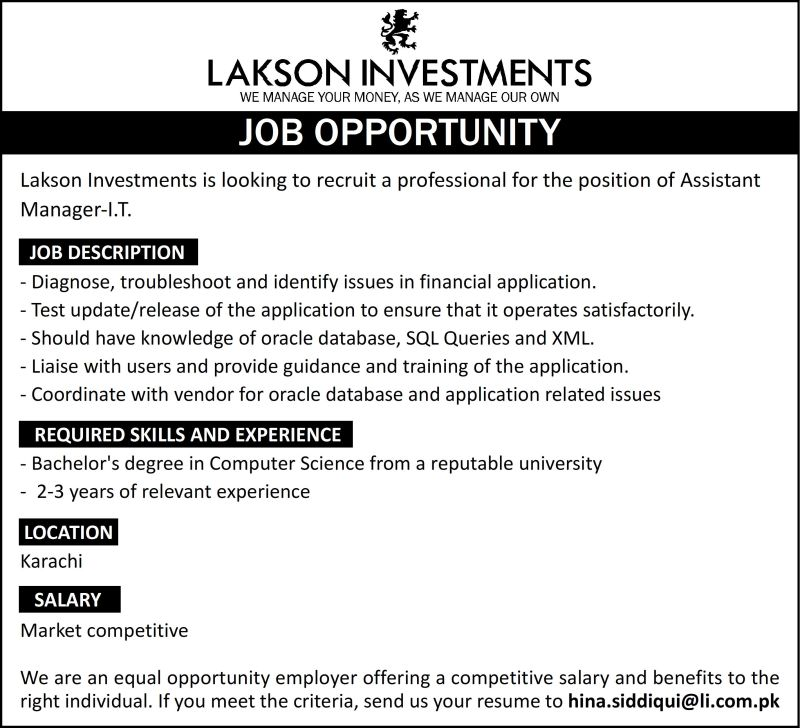 Lakson Investment IT Job Nov-2023 Apply Online Now