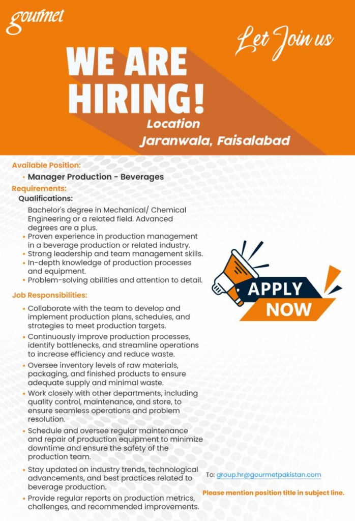 Gourmet Pakistan Engineering Job Nov-2023 Apply Online Now