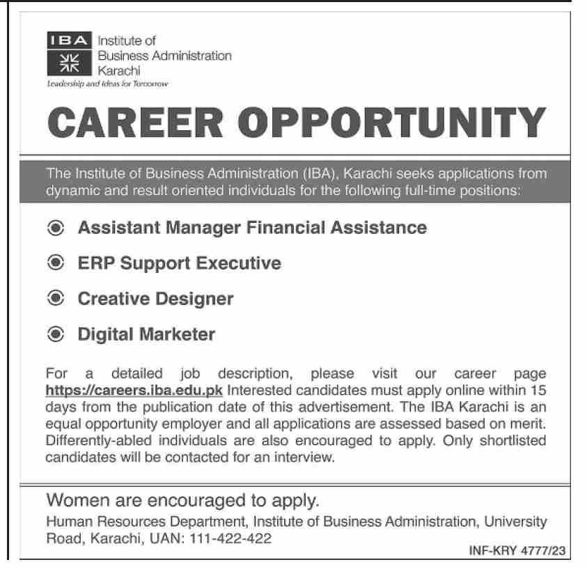 Institute of Business Administration Jobs for Both Male & Female Apply Now