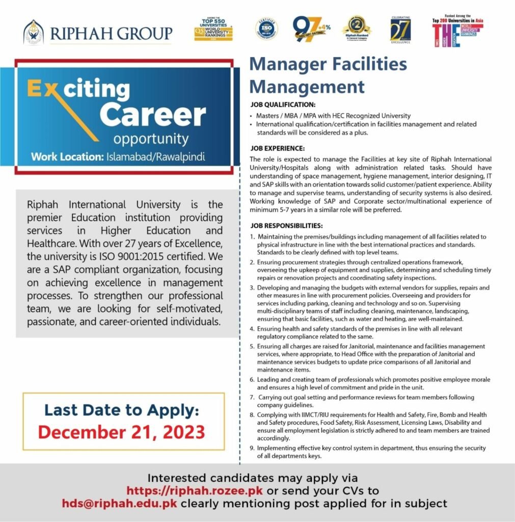 RIPHAH Group Job For MBA Dec-2023 Apply Online Now