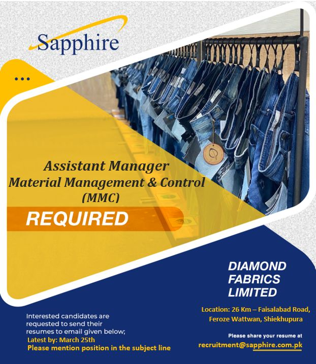 Diamond Fabrics Limited is looking for Assistant Manager Apply Now