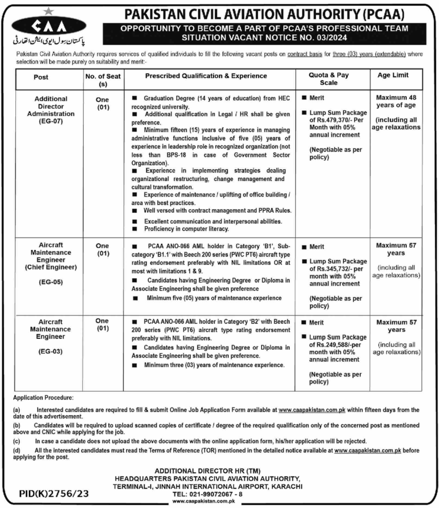 Pakistan Civil Aviation Authority (PCAA) Jobs Apply Now