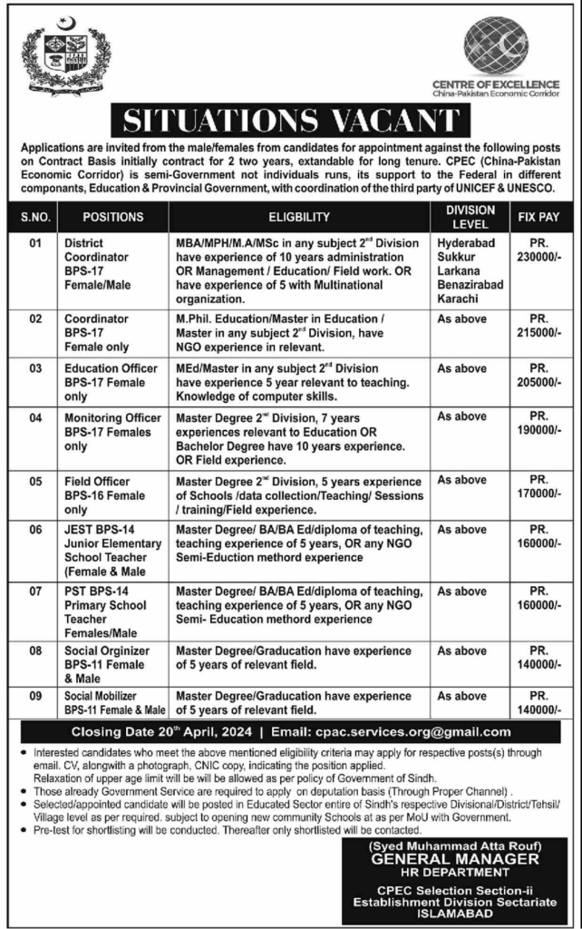 CPEC (China-Pakistan Economic Corridor) Jobs Apply from All Pakistan