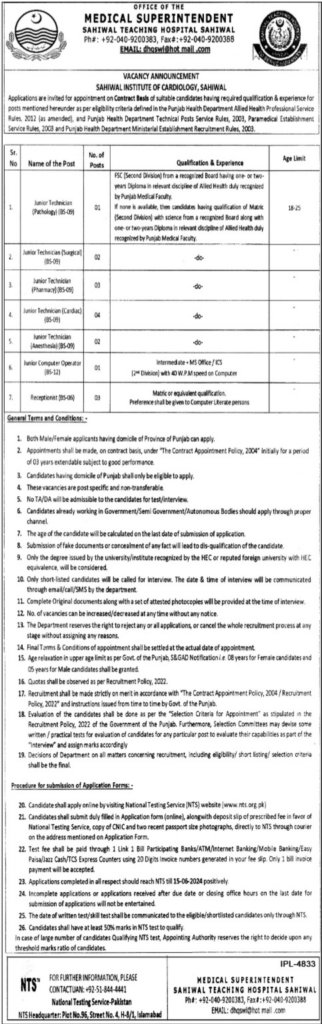 Job Openings at Sahiwal Teaching Hospital Apply Now