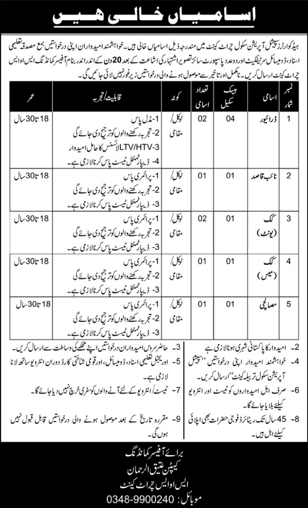 Govt Jobs at Headquarter Special Operations Apply Now