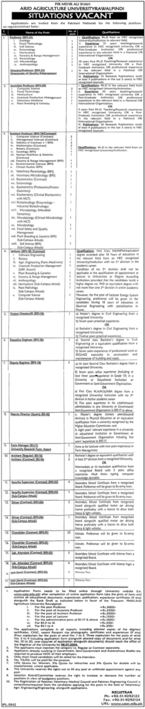 ARID Agriculture University Jobs for the Multiple Positions Apply Now