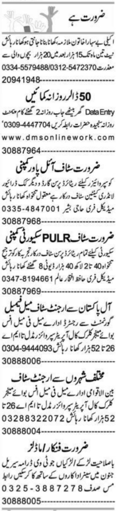 Data Entry Operator and Hosue Maid jobs in Multan