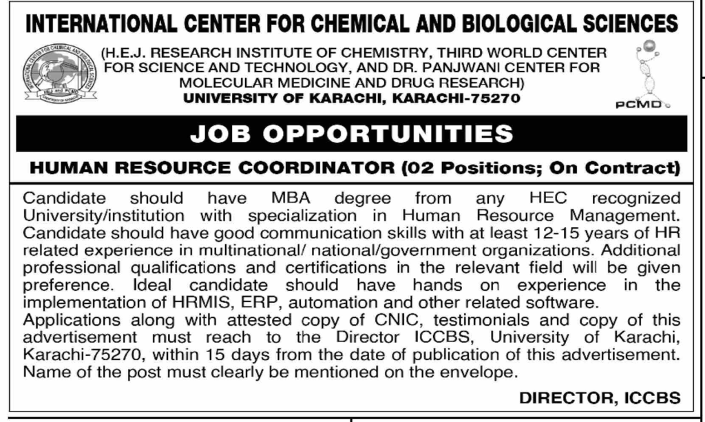 Career Opportunity at Intl. Center for Chemical & Biological Sciences