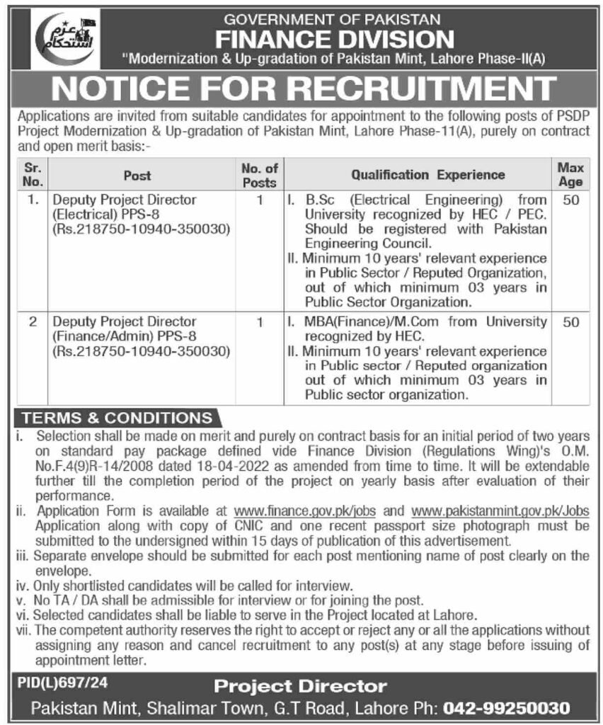 Govt of Pakistan Finance Division Jobs Apply Now