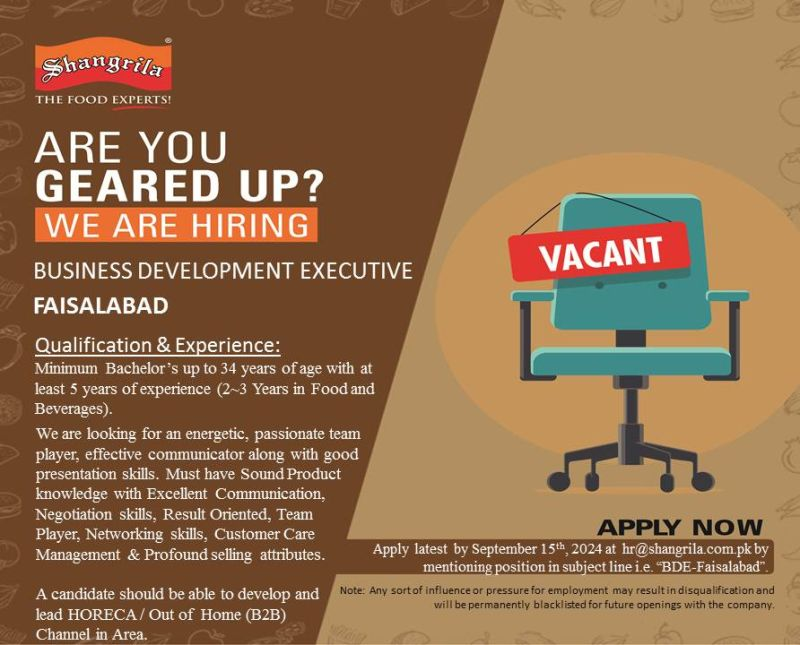 Job Opportunity at Shangrila Foods (Private) Limited Apply Now