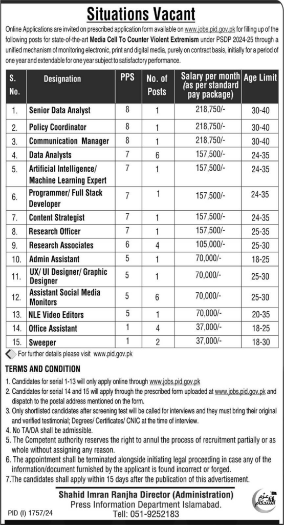 Multiple Permanent Govt Jobs at Press Information Department Islamabad Apply Now