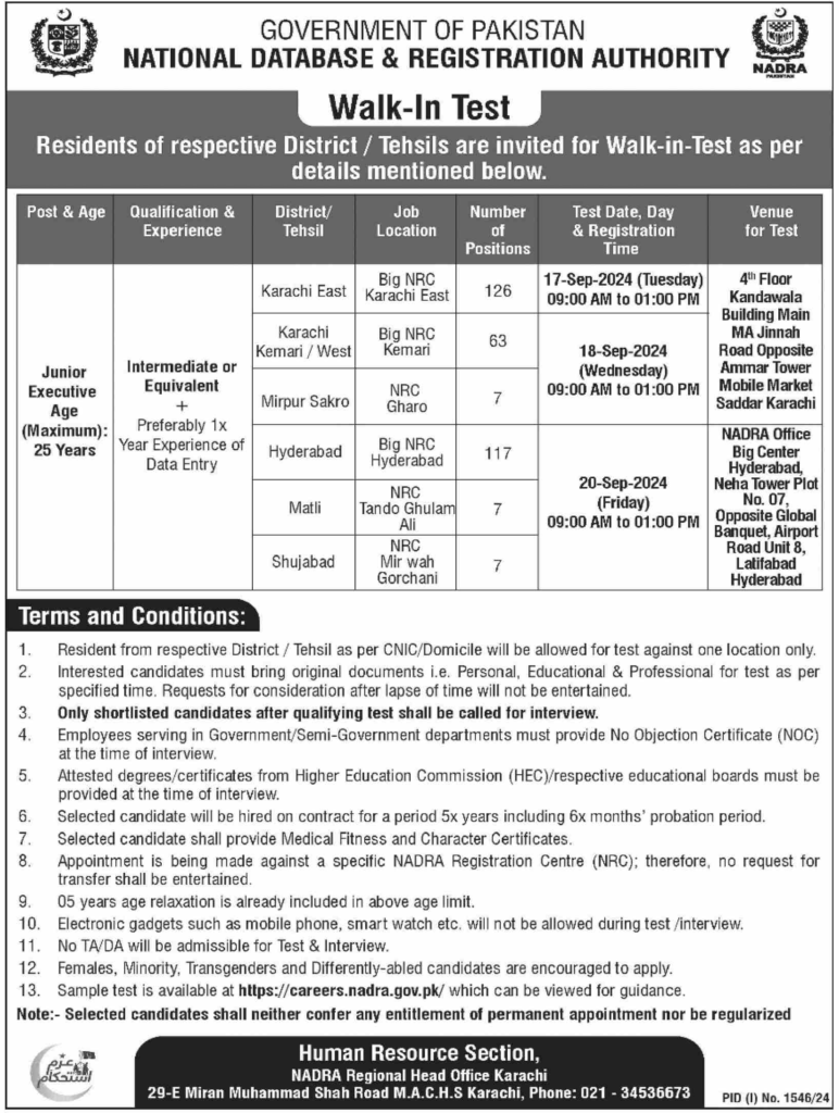 + 350 NADRA Jobs for Junior Executive Apply Now | Minimum Education Inter Pass