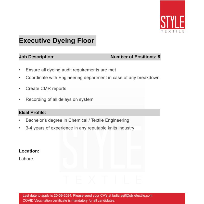 Multiple Jobs Opening at Style Textile Apply Online Now