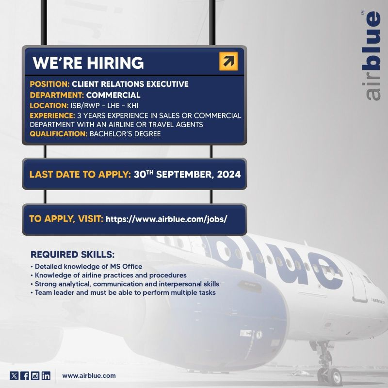 Jobs Opportunities at Airblue Apply Online Now